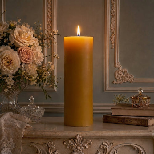 4x11 Inch Yellow Beeswax Pillar Candle
