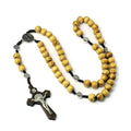 Christian 10MM Wood Beaded Rosary Necklaces For Women Catholic INRI Crucifix Cross Pendant Chain Men Religion Prayer Jewelry