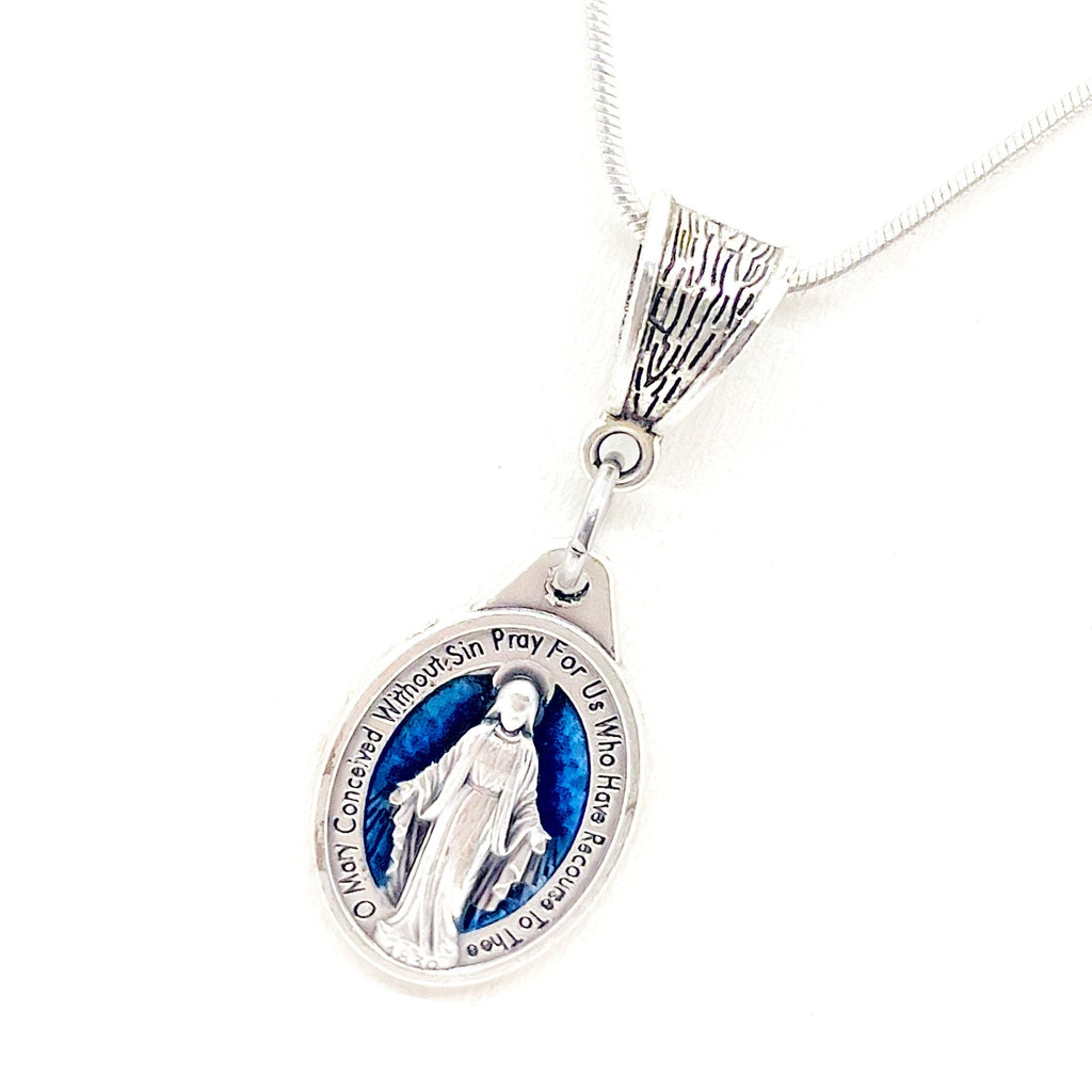 Blue Enamel Our Lady Necklace