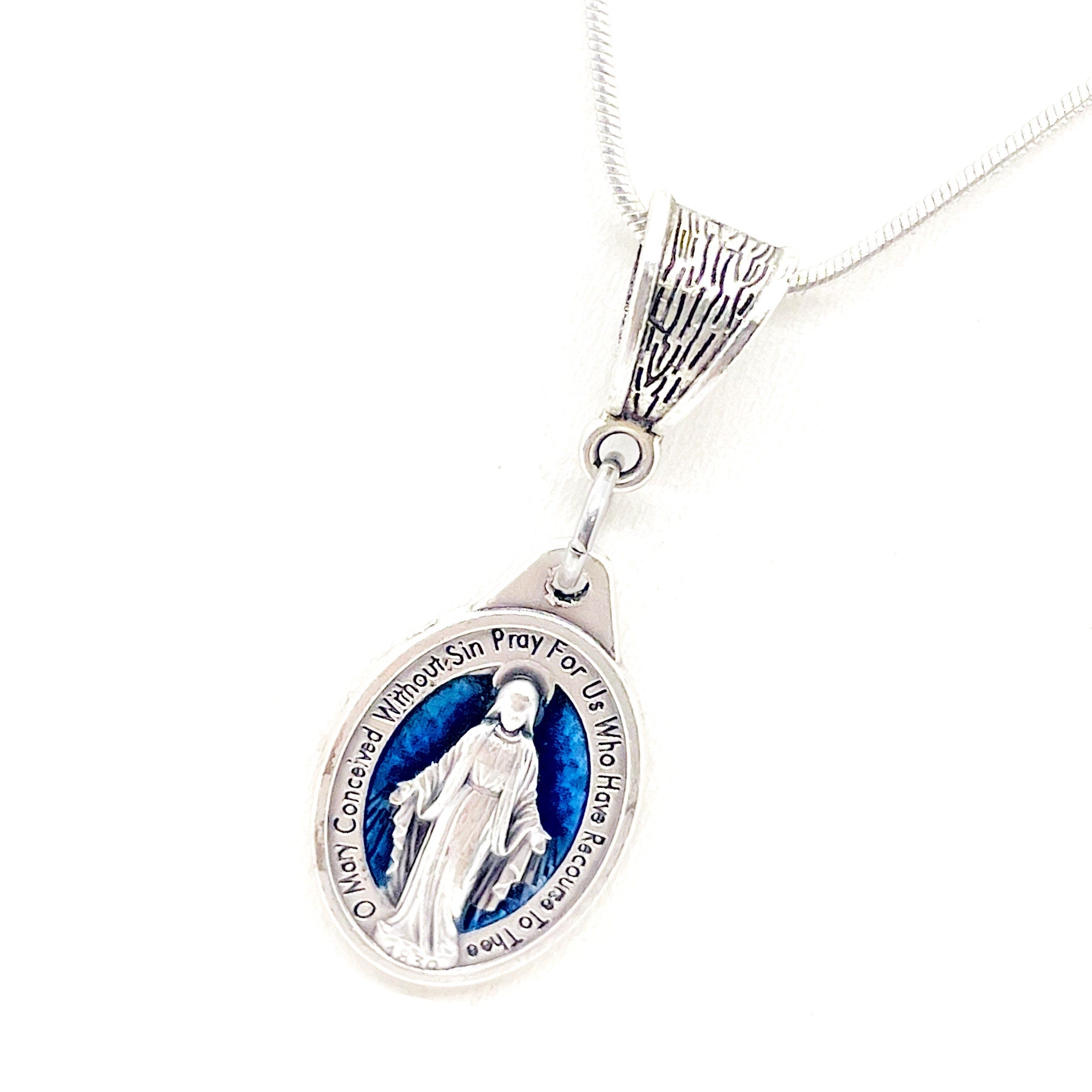 Blue Enamel Our Lady Necklace