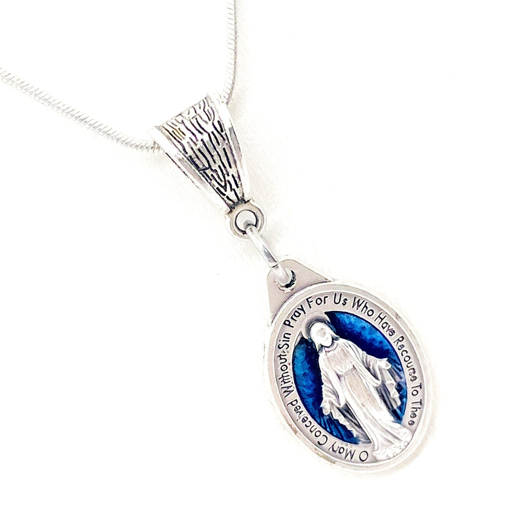 Blue Enamel Our Lady Necklace