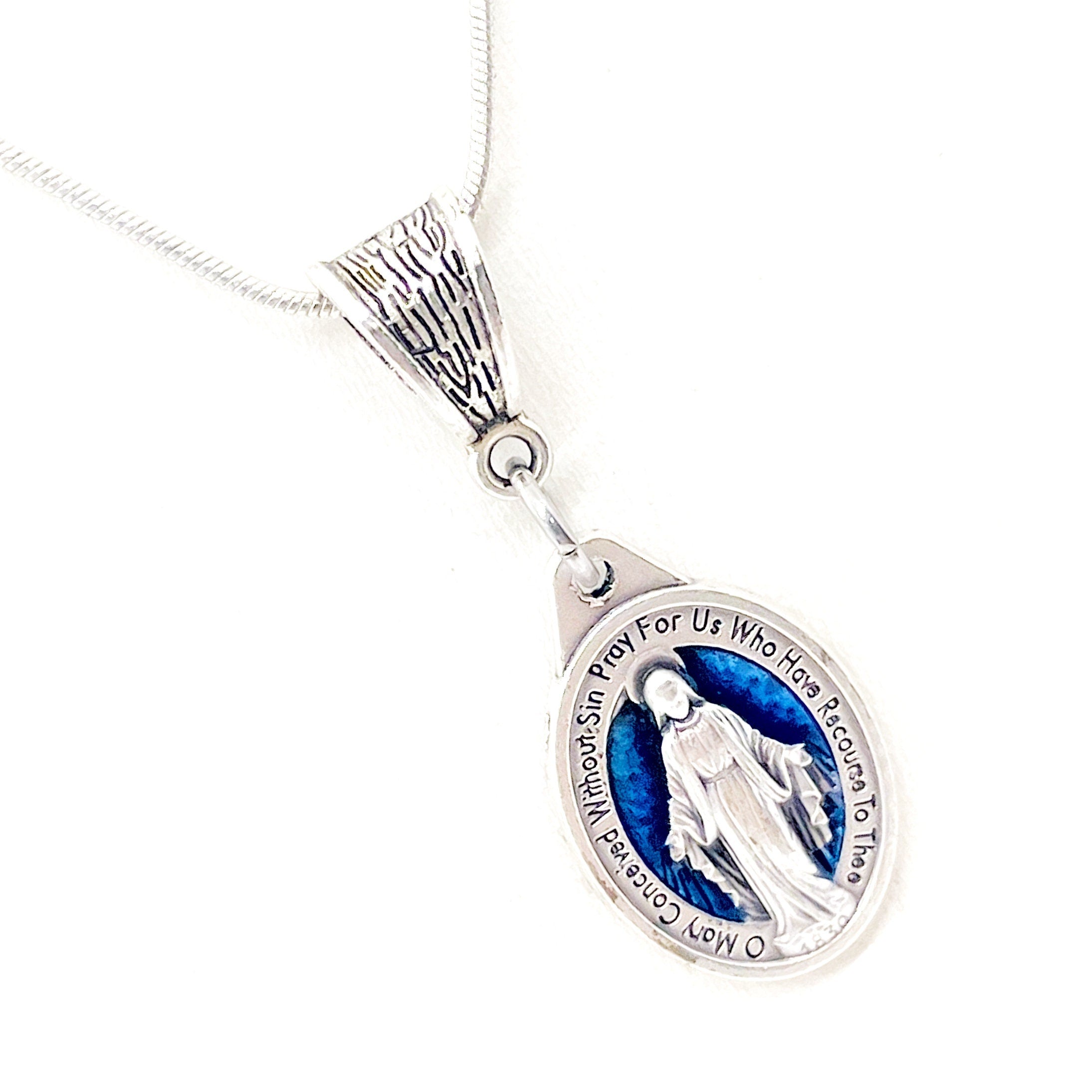 Blue Enamel Our Lady Necklace