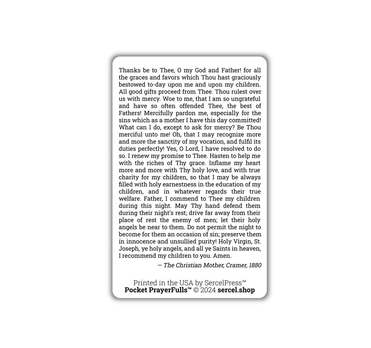 Mother's Evening Prayer Card