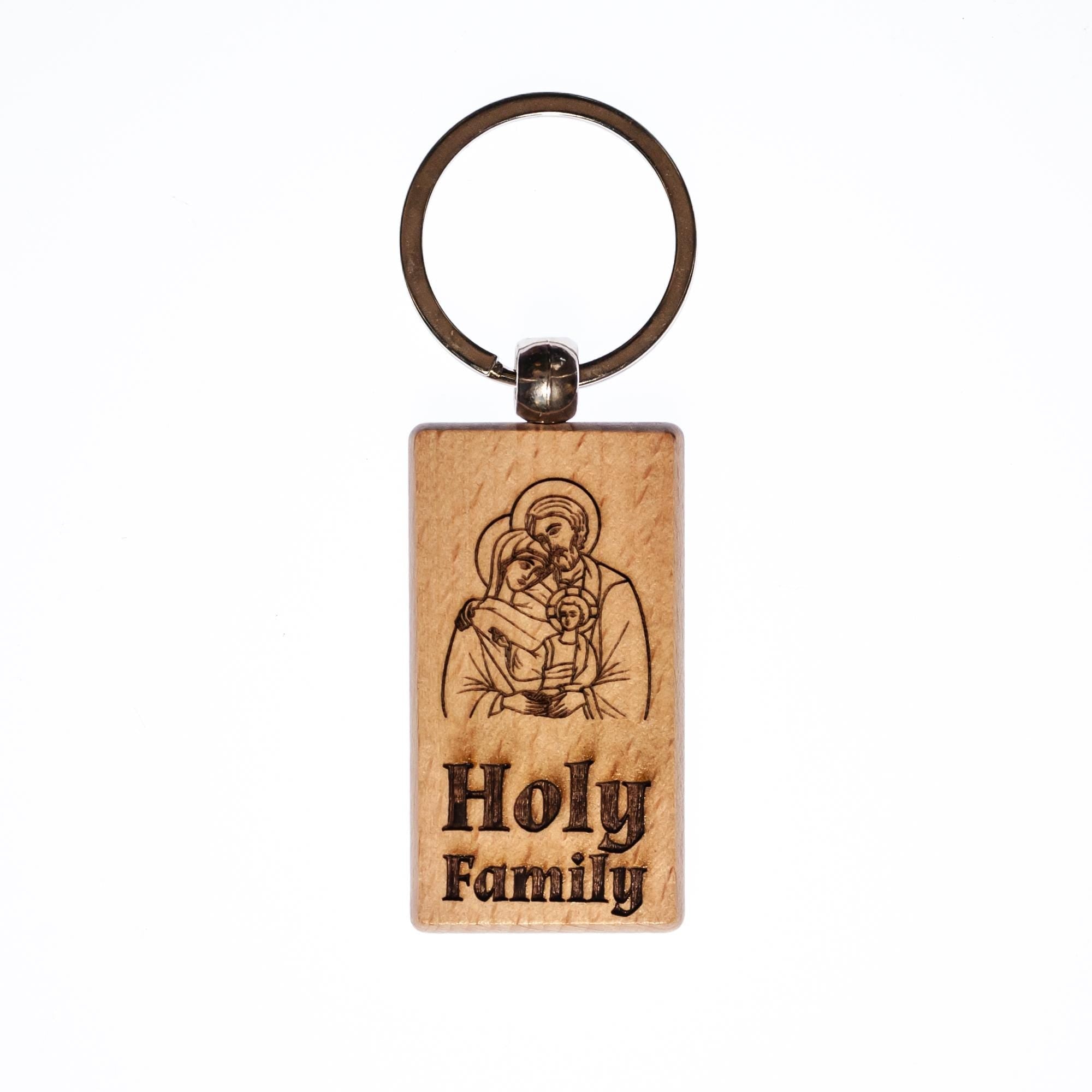 Holy Family Wood Keychain