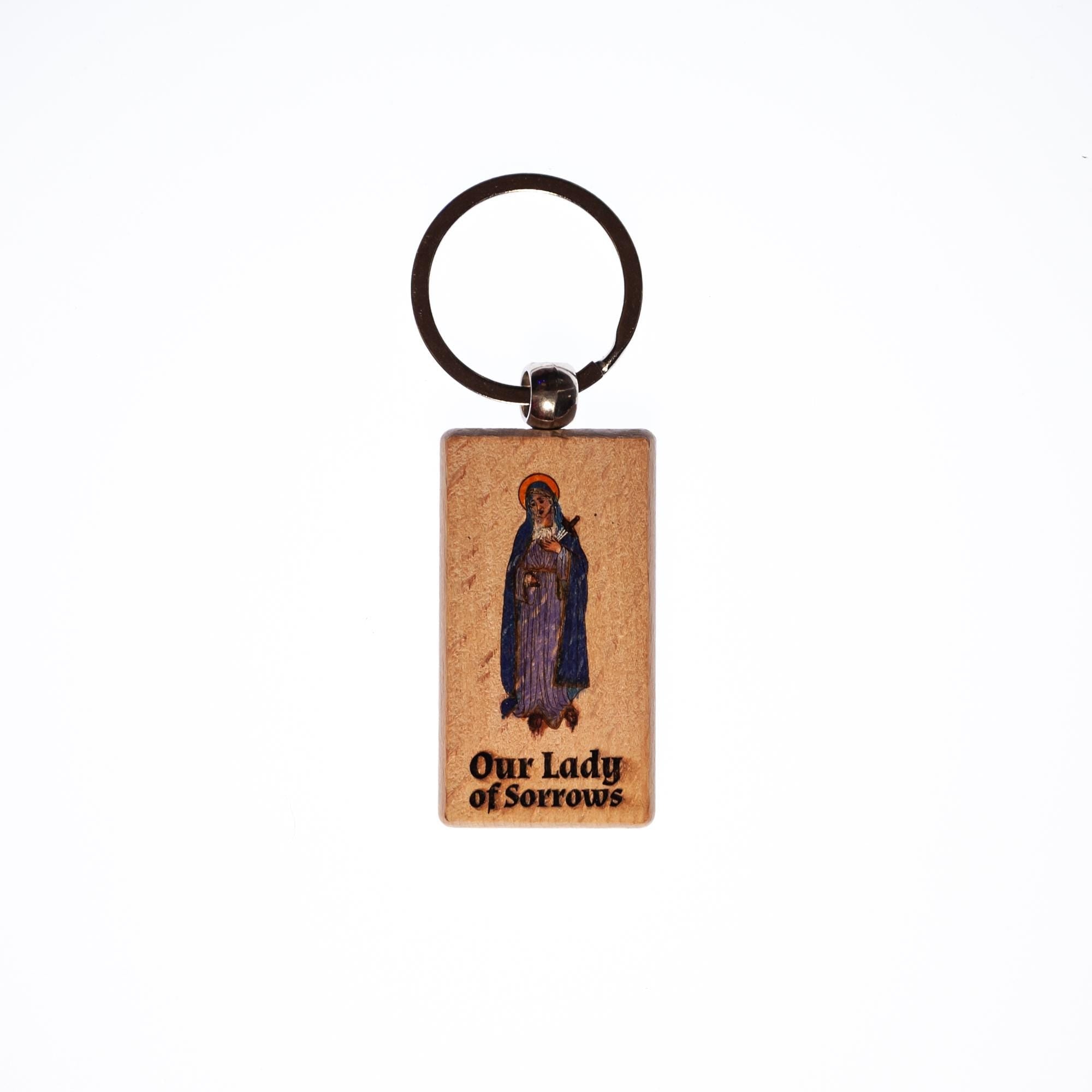Our Lady of Sorrows Wood Keychain