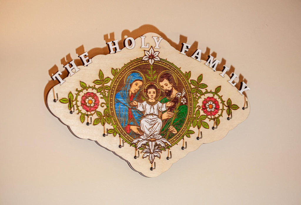 Holy Family Rosary Hanger – Large, Hand-Colored