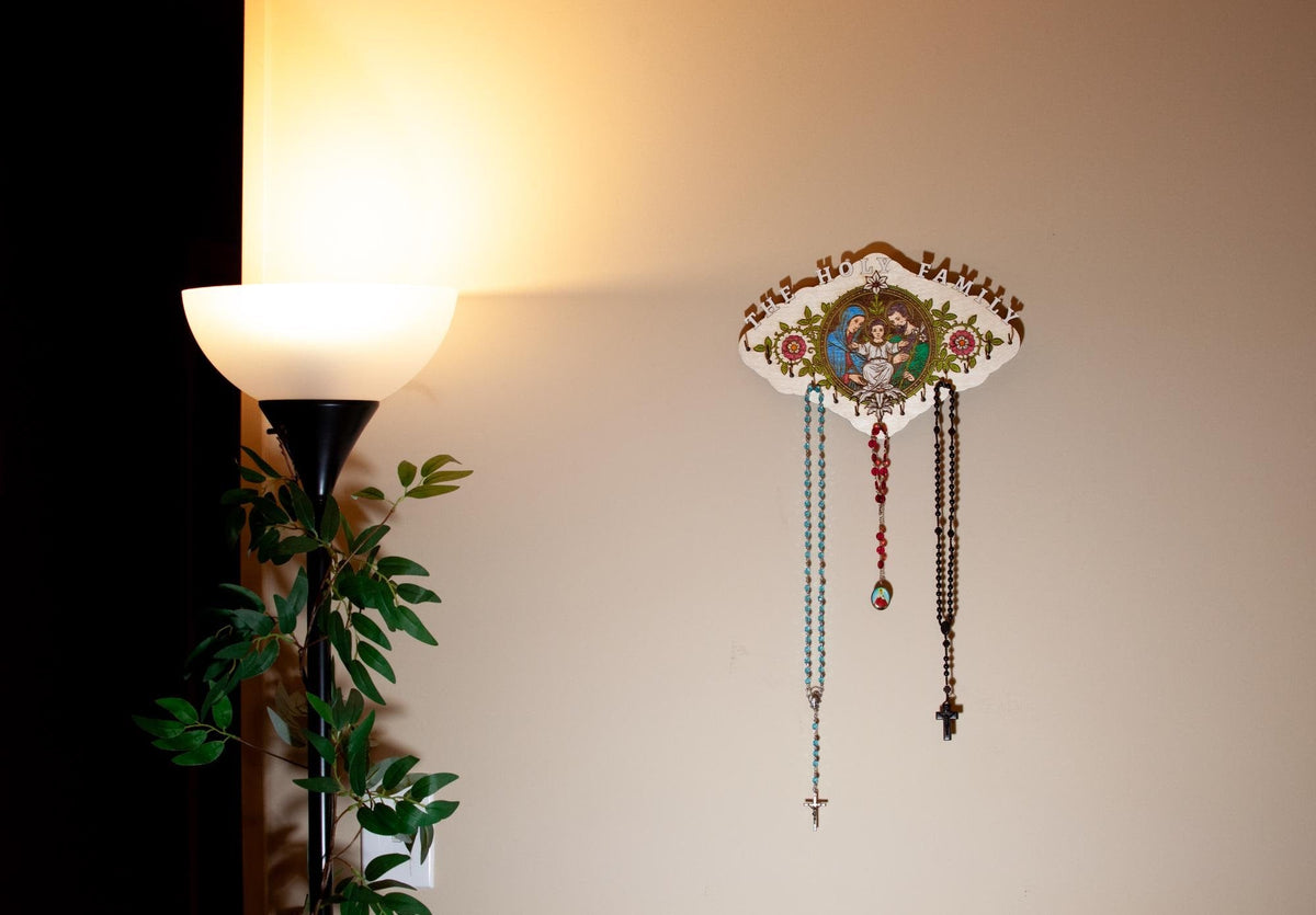 Holy Family Rosary Hanger – Large, Hand-Colored
