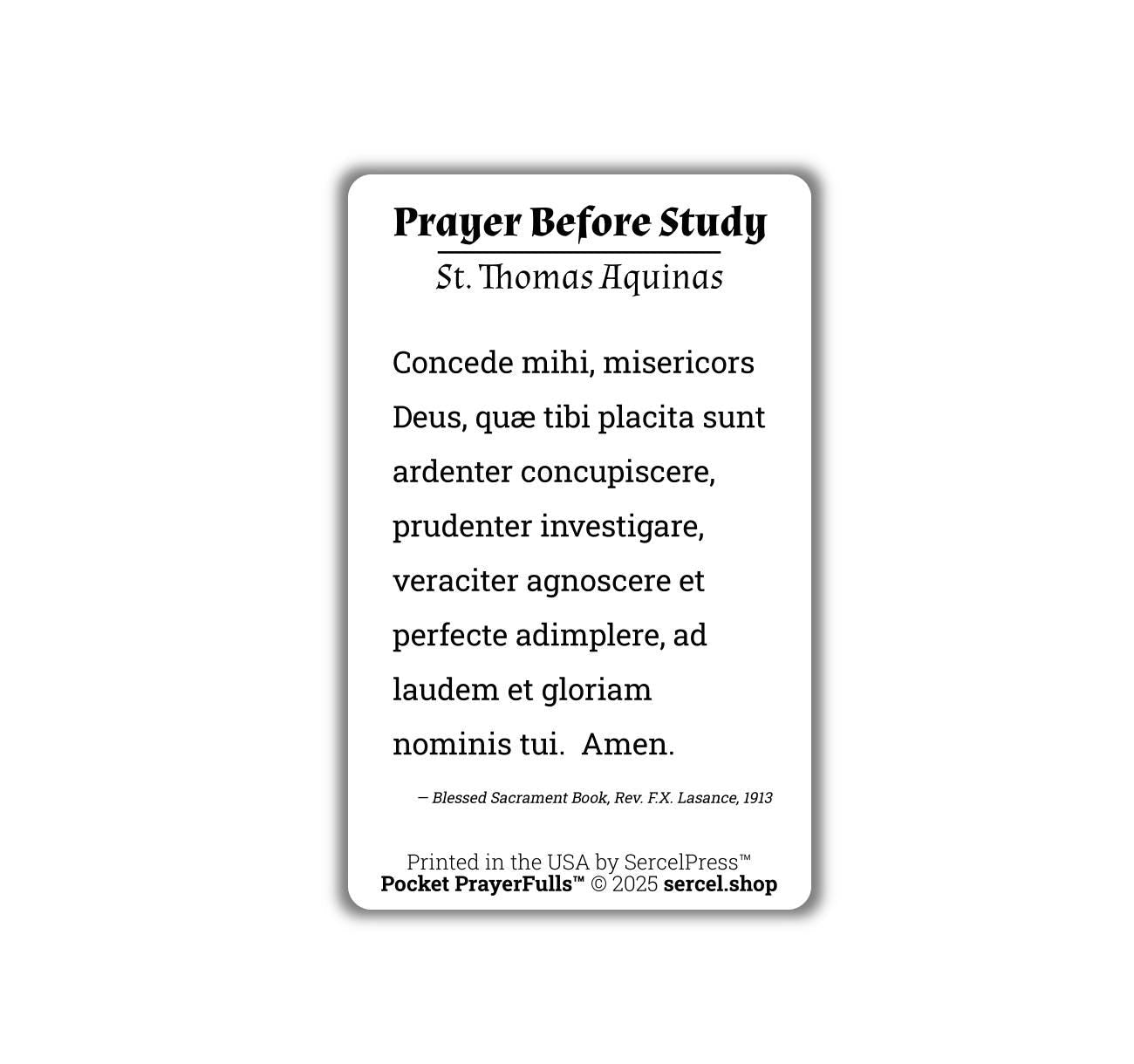 St. Thomas Aquinas Prayer Card (Latin)