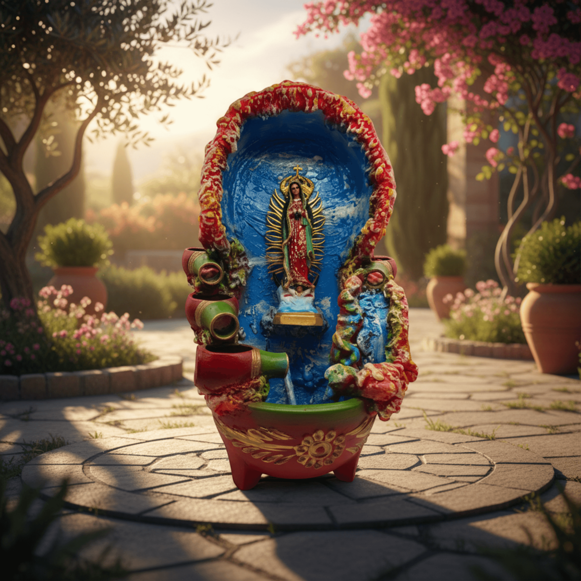 Mexican Painted Garden Fountain