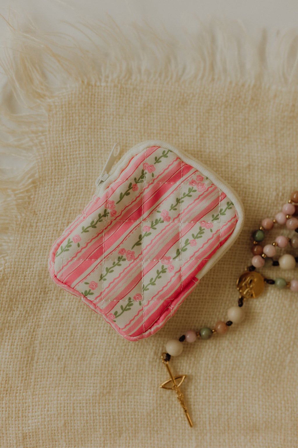 Pink Floral Rosary Pouch