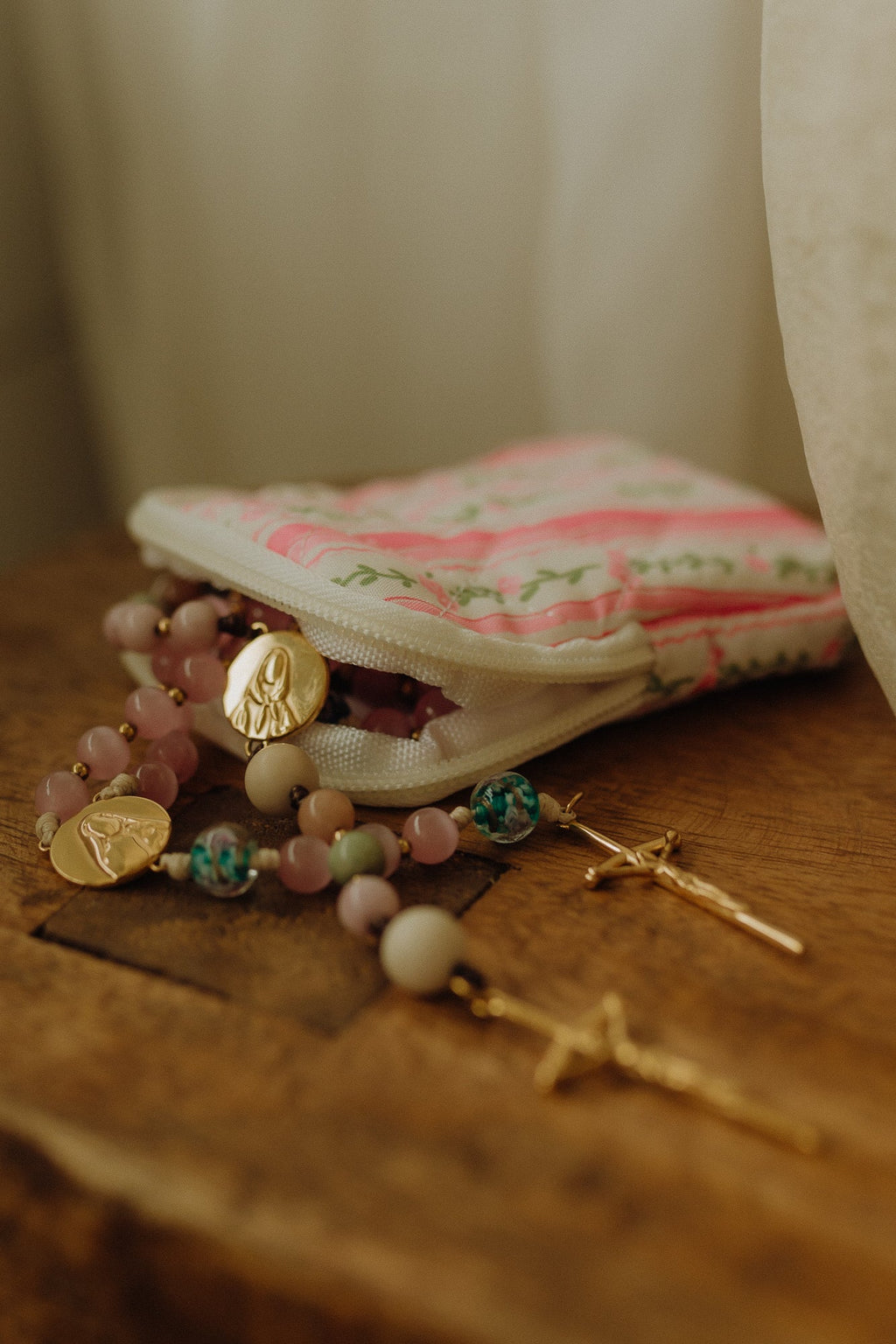 Pink Floral Rosary Pouch